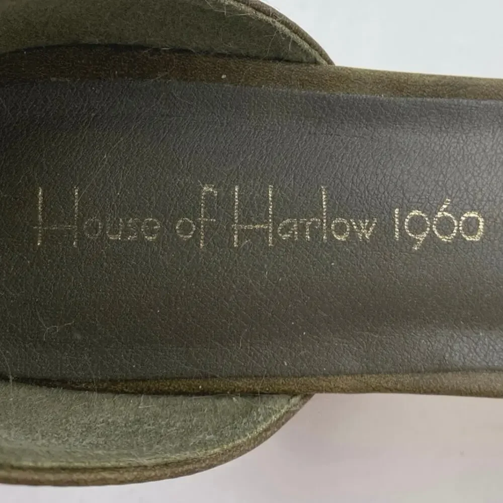 House Of Harlow 1960 Tanner Green Suede Ankle Strap Platform Heels Sandals Sz 9M